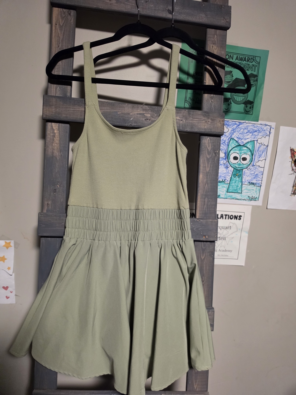 Sage Green Scoop Neck Romper with Shirred Waist